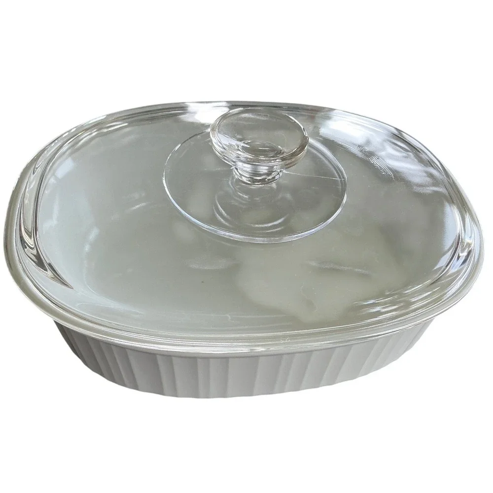CorningWare Vintage French White Oval Casserole Dish with Pyrex Glass Lid 2.5 Qt